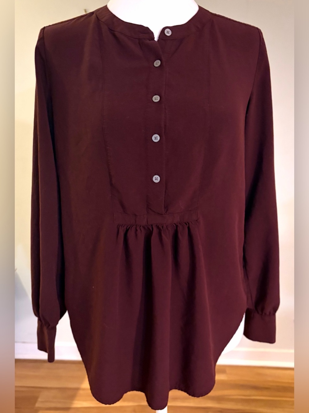Ann Taylor Loft Burgundy Long Sleeve Tunic Blouse, Size XS